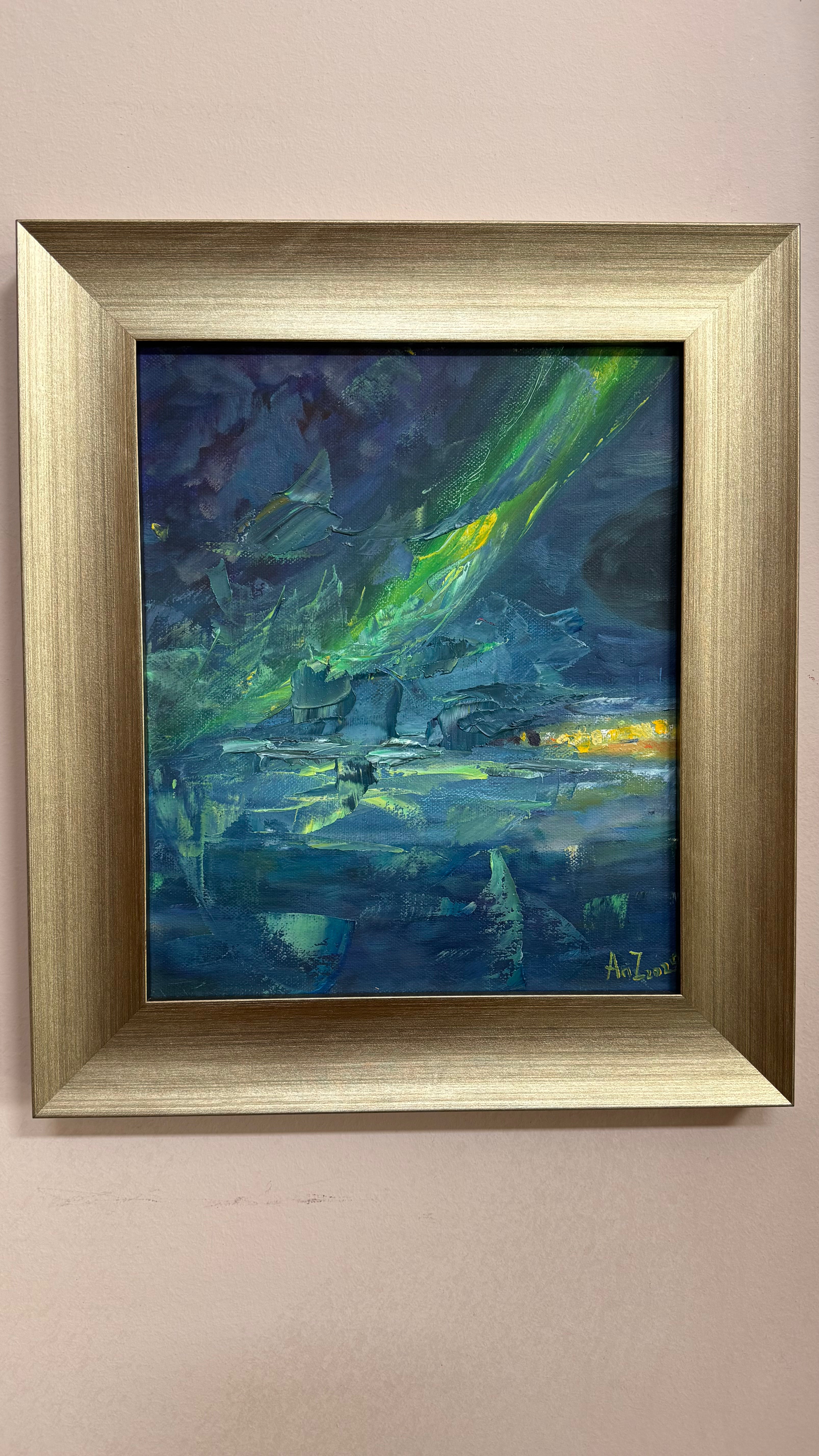 Triptych "Northern Lights of Iceland from a Bird’s-Eye View" | 2025 | Canvas | Oil | 39 × 34 cm