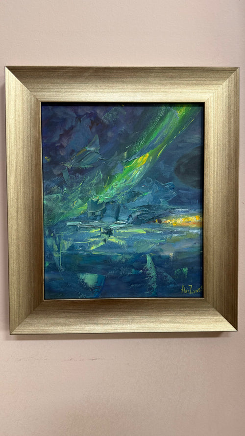 Triptych "Northern Lights of Iceland from a Bird’s-Eye View" | 2025 | Canvas | Oil | 39 × 34 cm