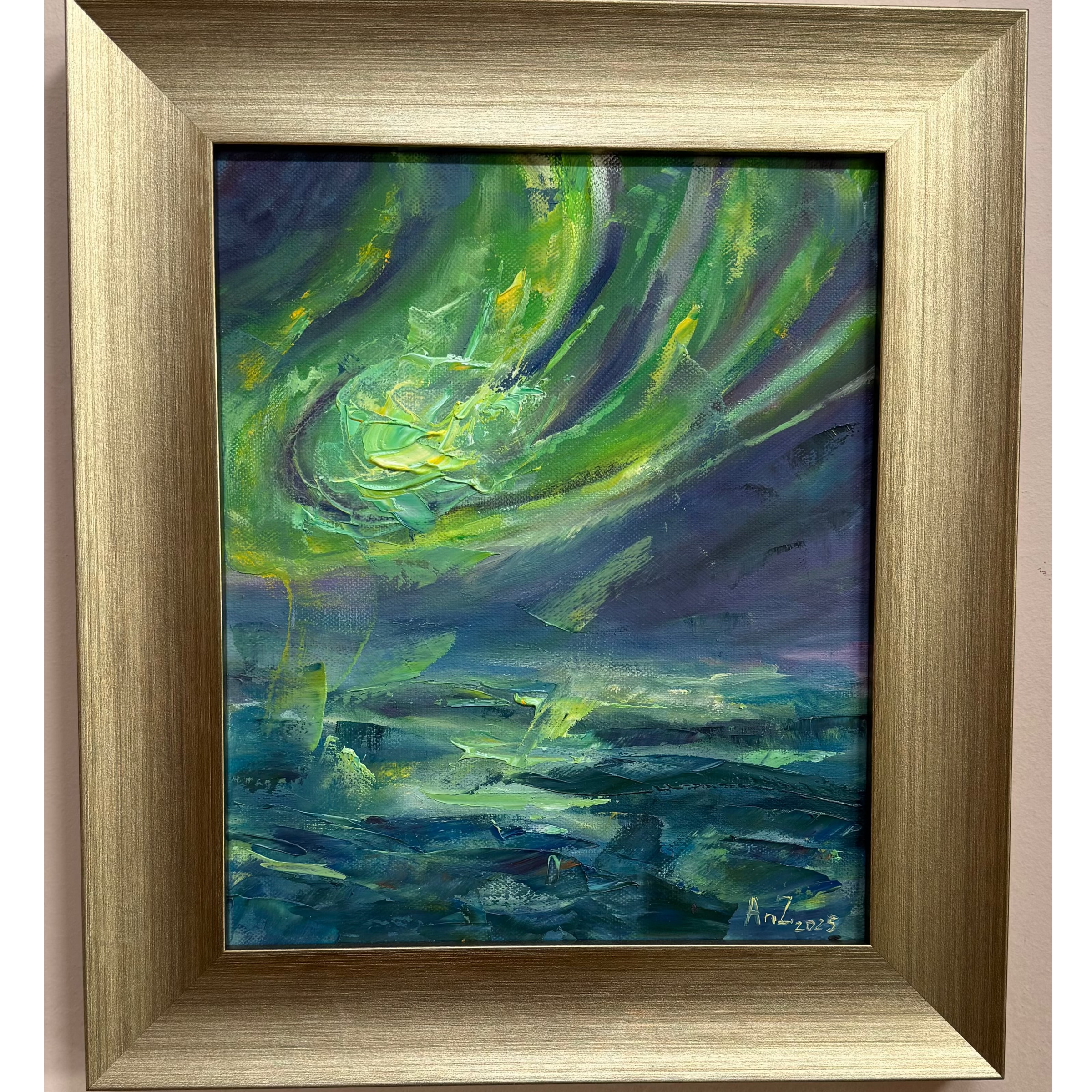 Triptych "Northern Lights of Iceland from a Bird’s-Eye View" | 2025 | Canvas | Oil | 39 × 34 cm