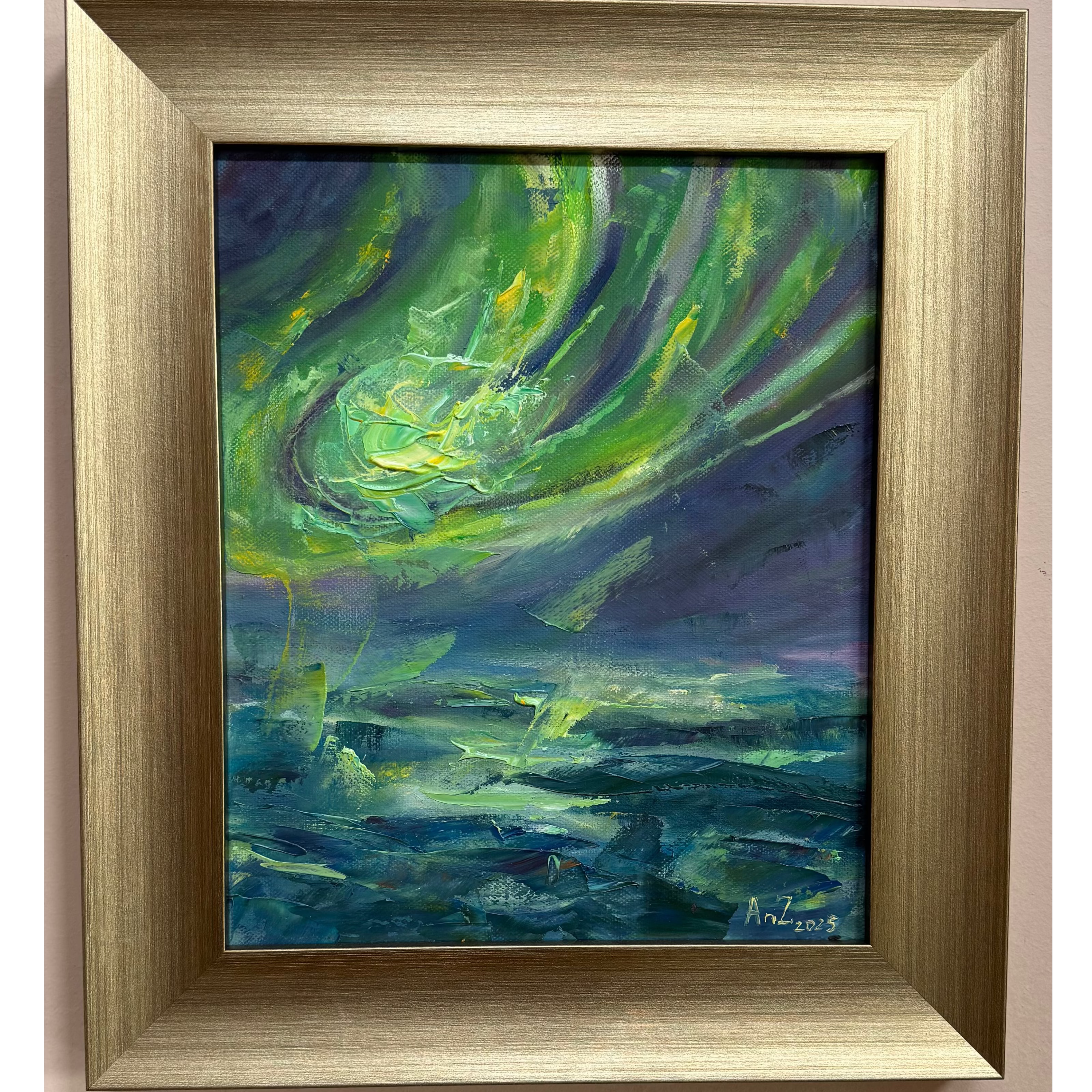 Triptych "Northern Lights of Iceland from a Bird’s-Eye View" | 2025 | Canvas | Oil | 39 × 34 cm