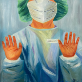 “Pandemic heroes”  2021 | Oil on canvas | 56 × 76 cm