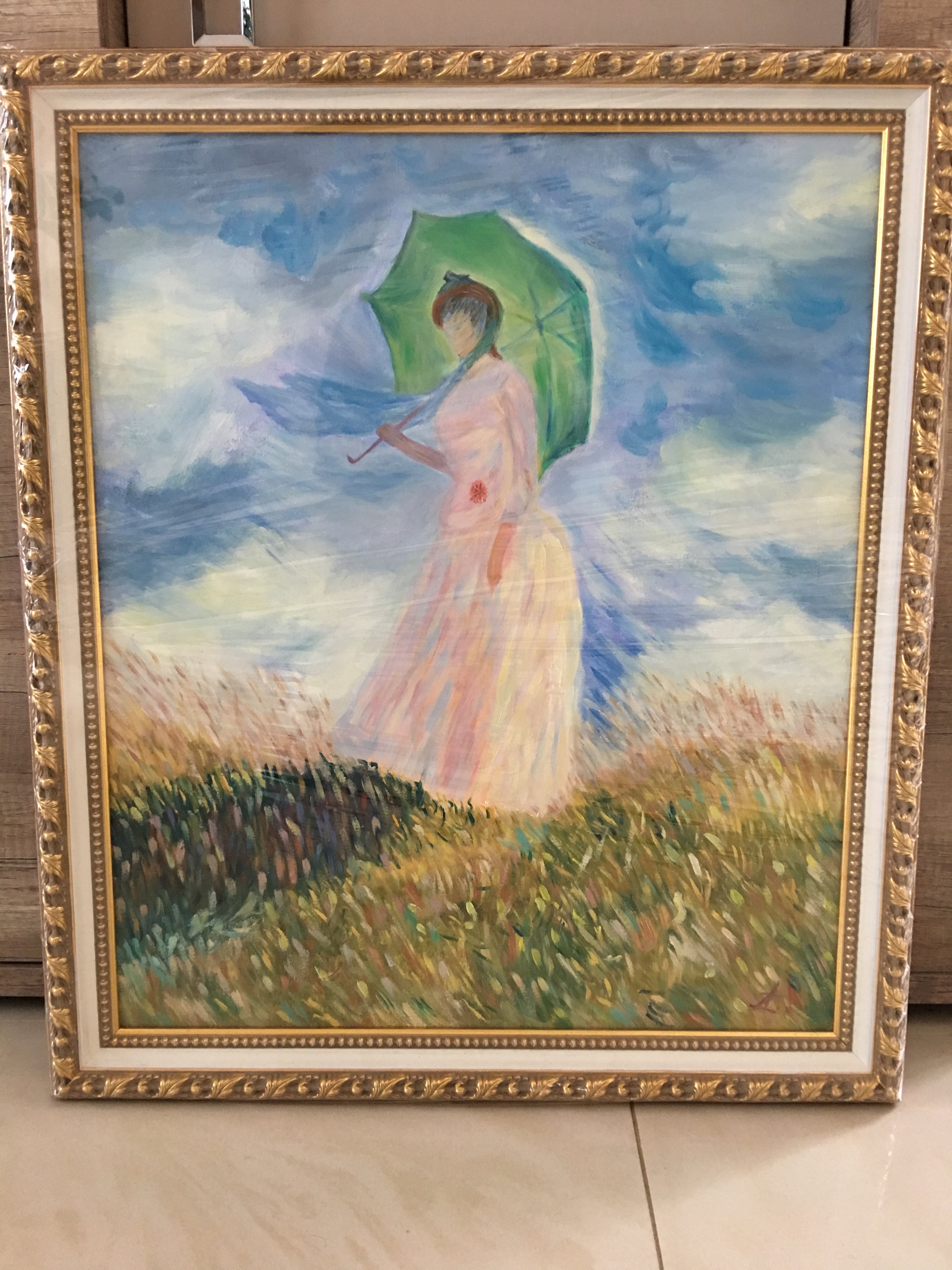 “Woman with a Parasol”. Claude Monet (1875) reproduction.  2019 | Oil on canvas | 76× 56cm