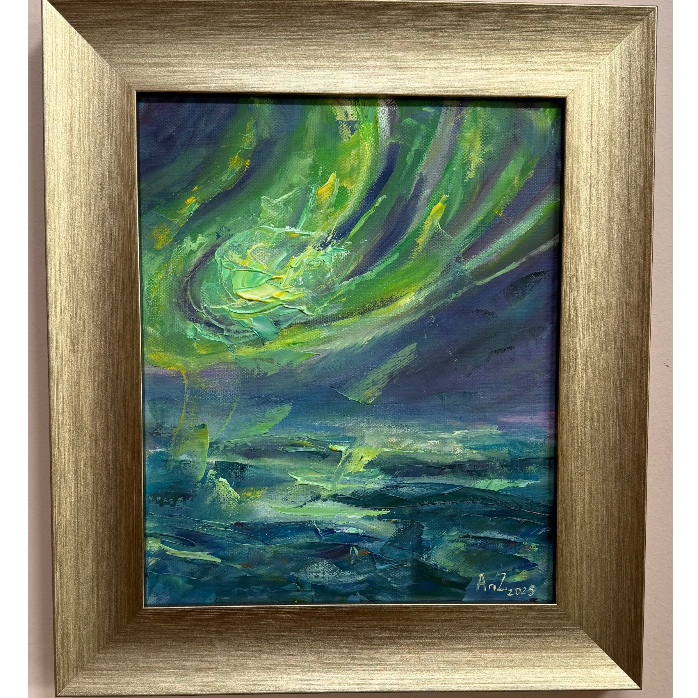 Triptych "Northern Lights of Iceland from a Bird’s-Eye View" | 2025 | Canvas | Oil | 39 × 34 cm